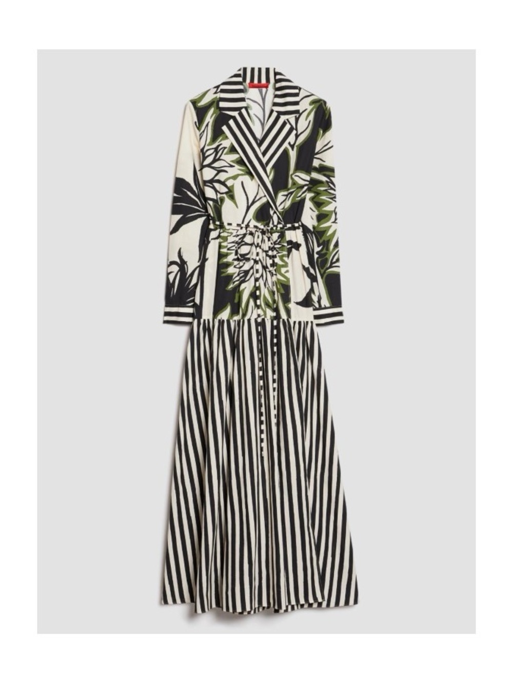 Max & Co. Black, White & Olive Mixed-Print Maxi Wrap Dress